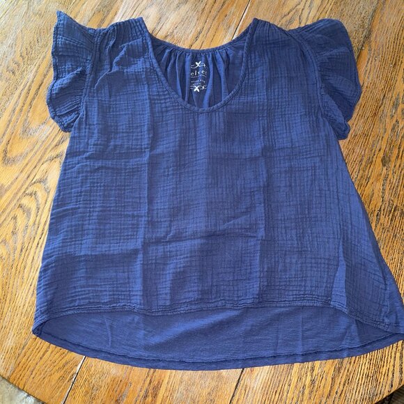VELVET Graham & Spencer vintage slub cotton blue top/gauze front/knit back/M - Picture 1 of 6